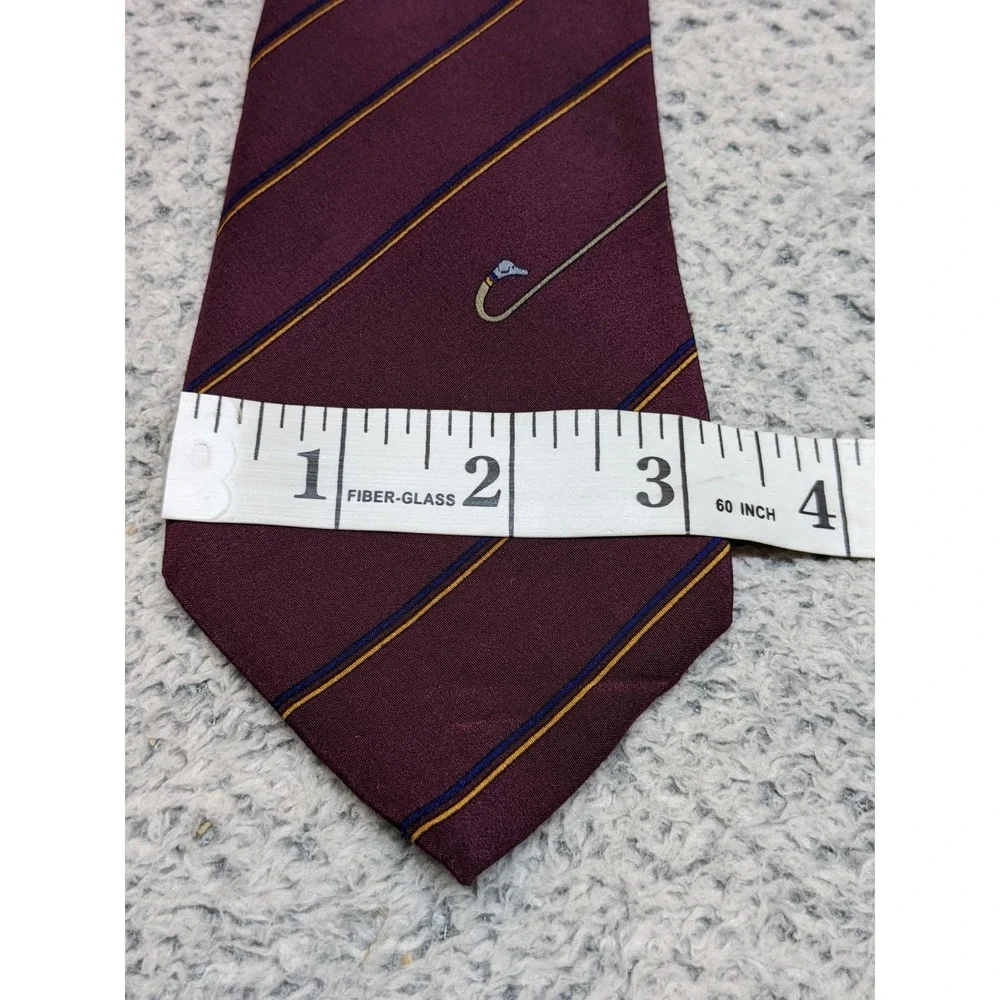Vintage Gucci Silk Necktie Burgundy Striped Duck Hunting Hook Motif Made Italy
